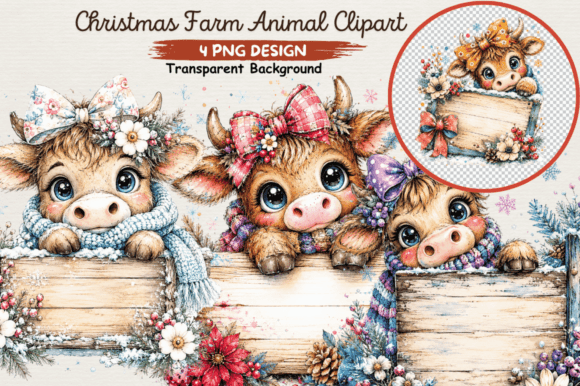 Download Christmas Farm Animal Clipart PNG - Farm animal clipart Collection