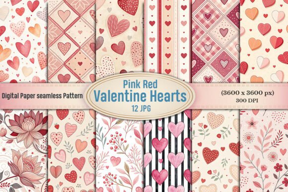 Download Pink Red Valentine Hearts Digital Paper - Premium Resources