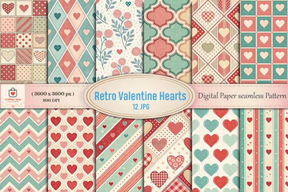 Download Retro Valentine Hearts Seamless Patterns - Premium Resources