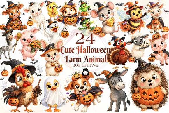 Download Cute Halloween Farm Animal Clipart - Farm animal clipart Collection