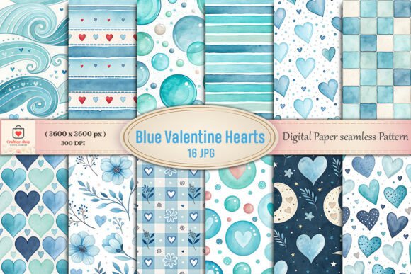 Download Blue Watercolor Valentine Hearts Seamles - Premium Resources